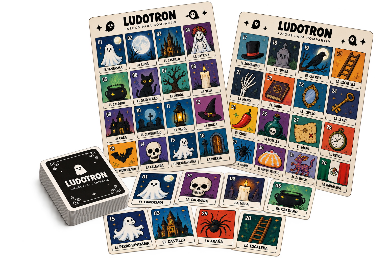Tableros y tarjetas de Lotería de Fantasmas